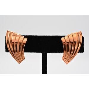 Copper Bell Vintage Clip On Earrings Chunky Signed Retro Tribal 60s 1960s BinAR